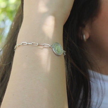 Pulseira Prateada Nossa Senhora Aparecida com zirconias