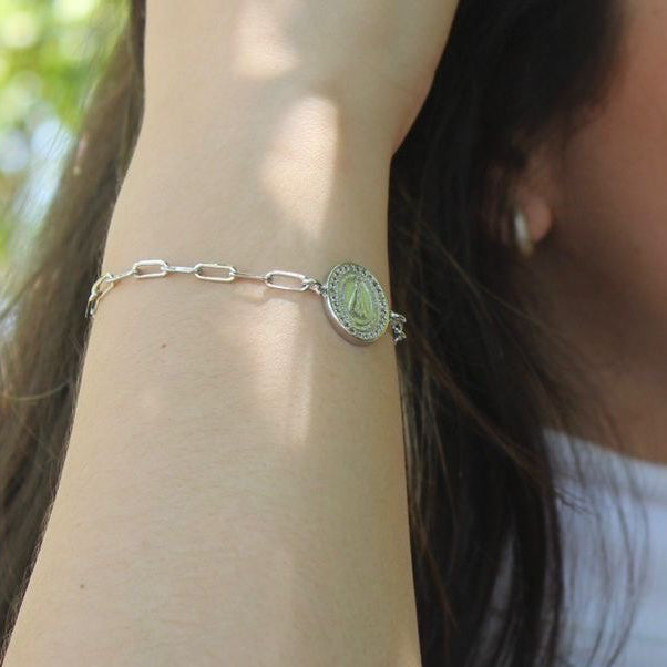 Pulseira Prateada Nossa Senhora Aparecida com zirconias
