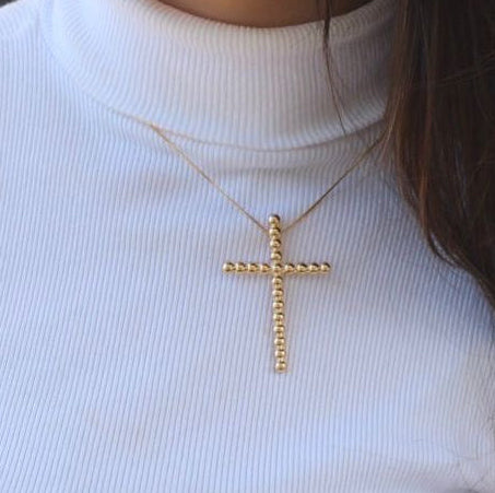 Colar de Cruz Bolinhas Dourado