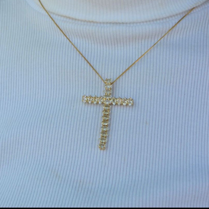 Colar de Cruz com Zircônia Dourado Flexível