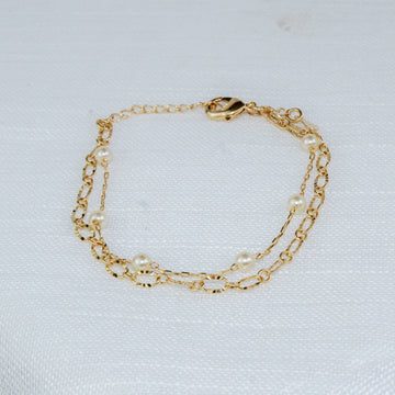 Pulseira Dupla com Pérolas Douradas