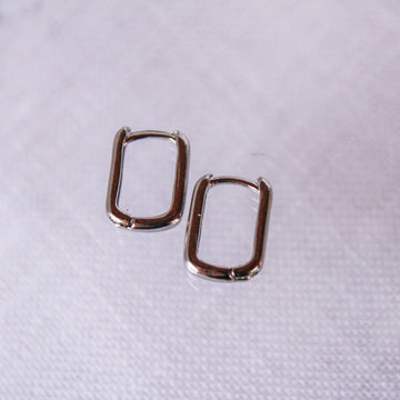 Brinco de Argola Retangular Prateado - M