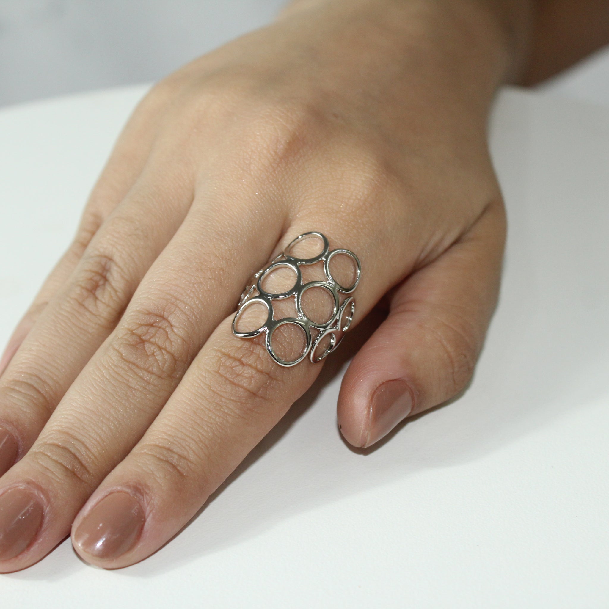 Anel Círculos Prateado