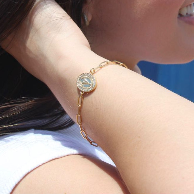 Pulseira Nossa Senhora Aparecida Dourada com Zircônias