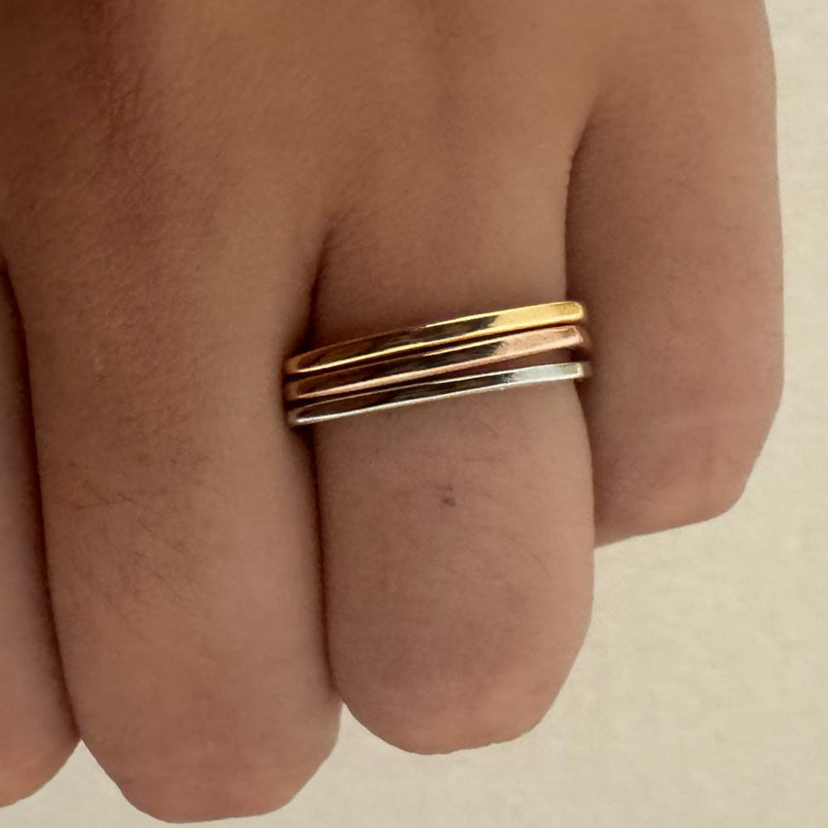 Anel de Trio Dourado Prata Rosé Delicado