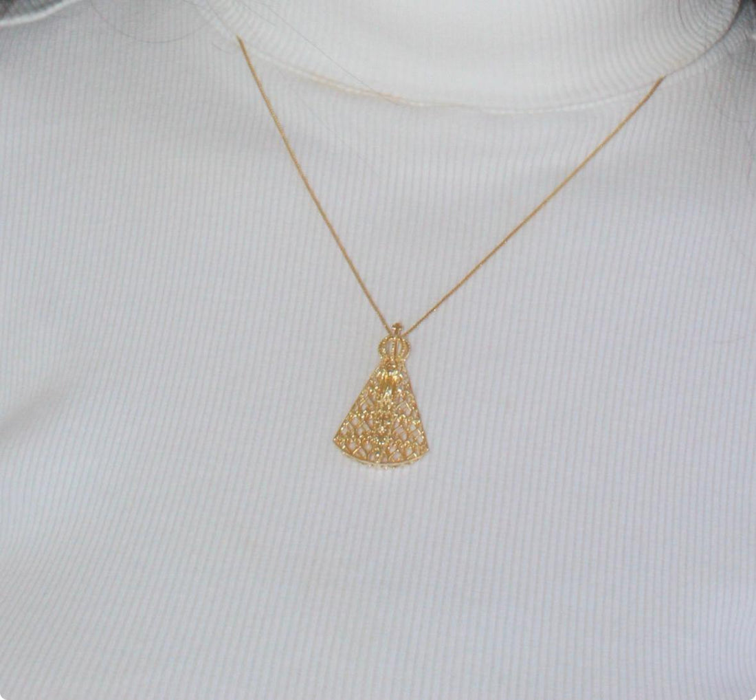 Colar Nossa Senhora Aparecida Dourado Grande