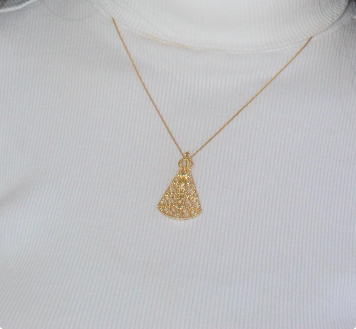 Colar Nossa Senhora Aparecida Dourado Grande